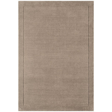 York Modern Plain Textured Subtle Ribbed Stripe Contrasting Smooth Border Handwoven Wool Loop Pile Soft Taupe Rug-Asiatic Carpets-Rug Love - The Most Loved Rug Store